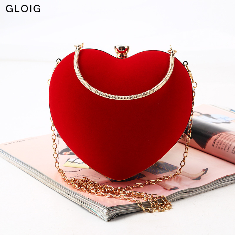 Women Bags Gold - Embreagem de coração vermelho para mulheres,