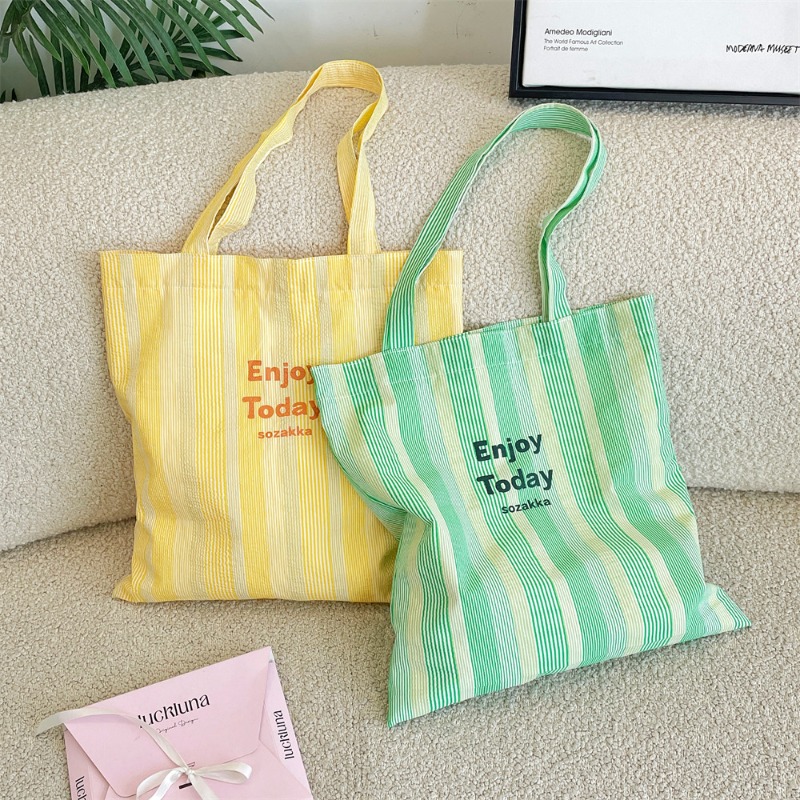 Shopper Tote Canvas - Bolsa tote de lona listrada amarela