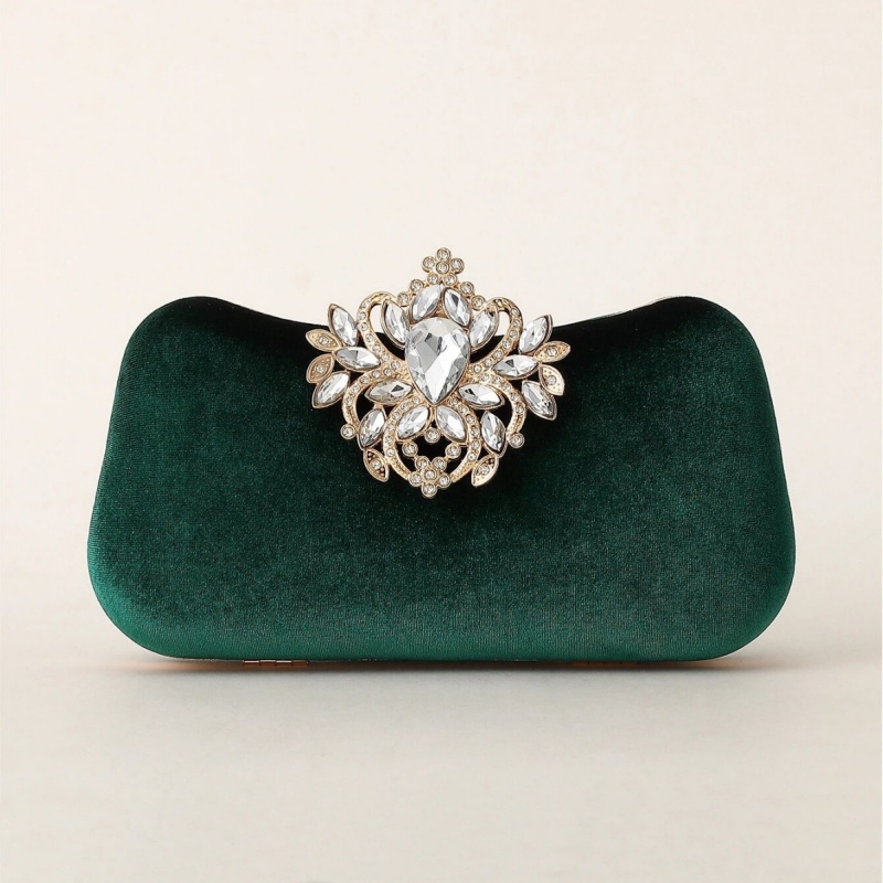 Women Bags Gold - Bolsa Clutch de Veludo Verde Escuro