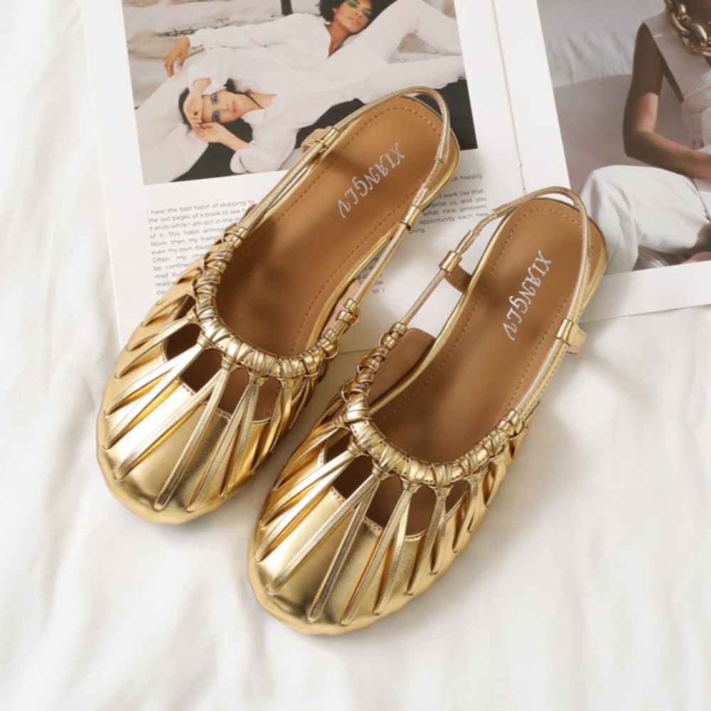 Women Bags And Shoes - Sandálias Rasteiras Femininas com Tiras Trançadas