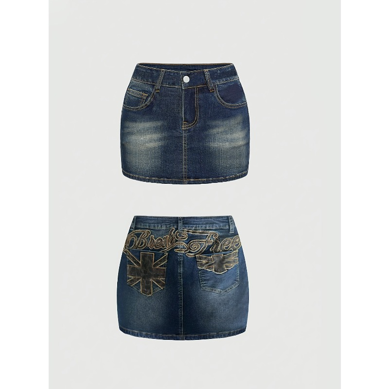 Women'S Retro Bags - Saia Curta Jeans Retrô de Verão
