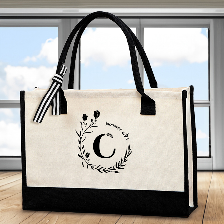 Shopper Tote Canvas - Bolsa tote de couro com estampa
