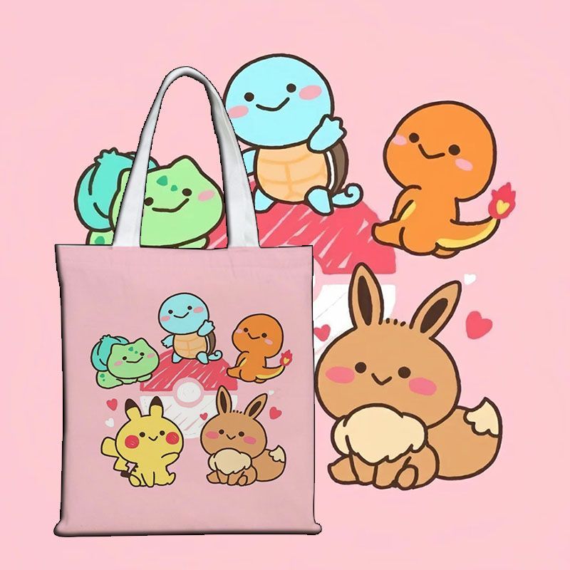 Shopper Tote Canvas - Bolsa de Lona Pokémon Fofa, Sacola