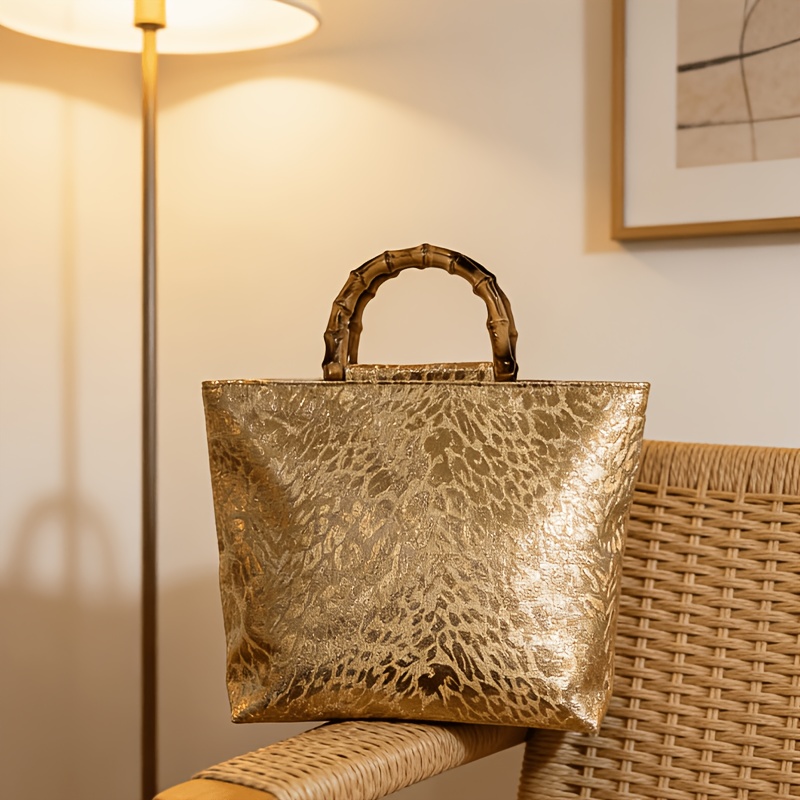 Bolsa tote feminina em jacquar - Women Bags Gold avaliação e preço