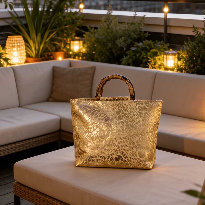 Bolsa tote feminina em jacquar - Women Bags Gold avaliação e preço