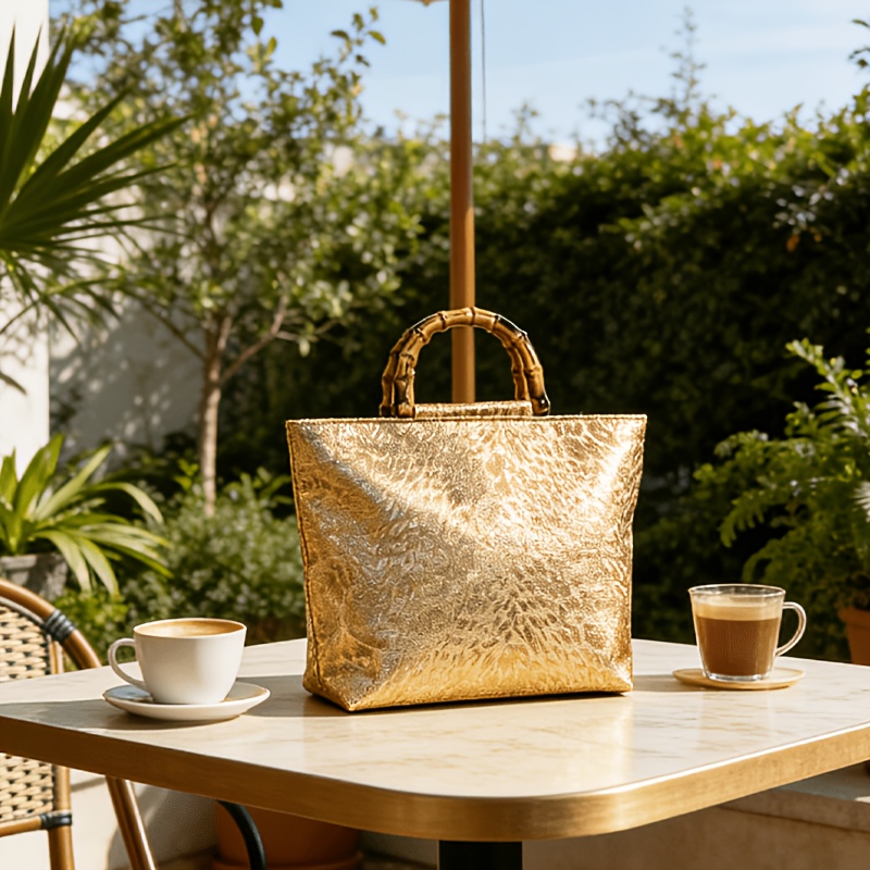 Bolsa tote feminina em jacquar - Women Bags Gold avaliação e preço