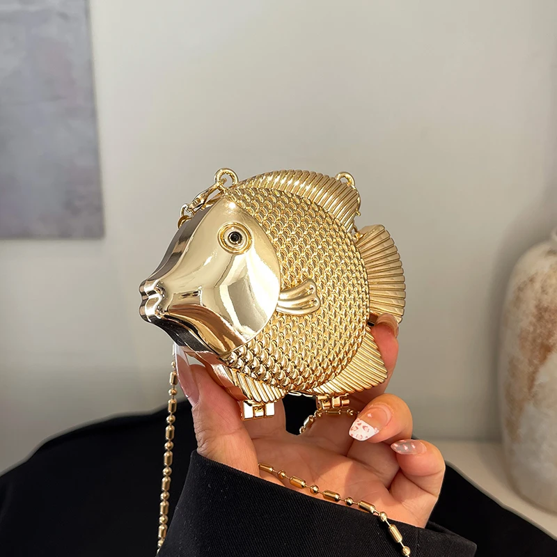 Bonito pequeno peixe forma de  - Women Bags Gold avaliação e preço