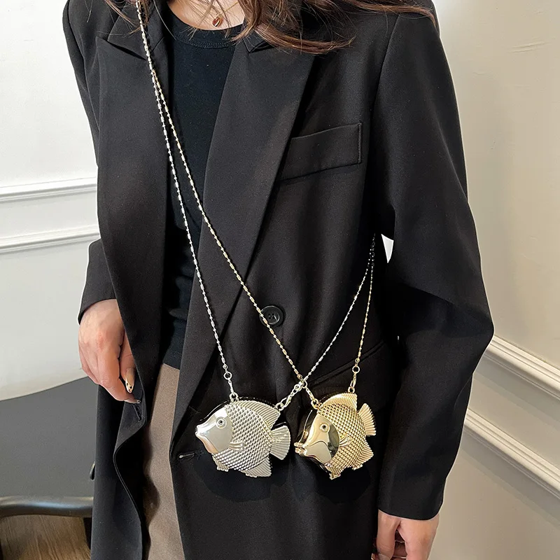 Bonito pequeno peixe forma de  - Women Bags Gold avaliação e preço