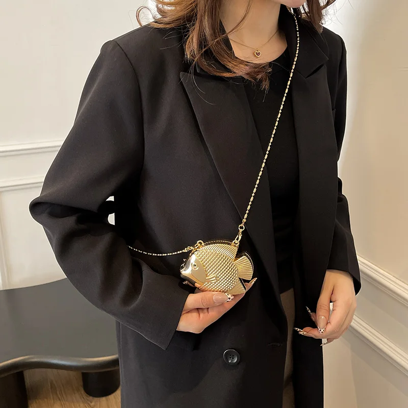 Bonito pequeno peixe forma de  - Women Bags Gold avaliação e preço