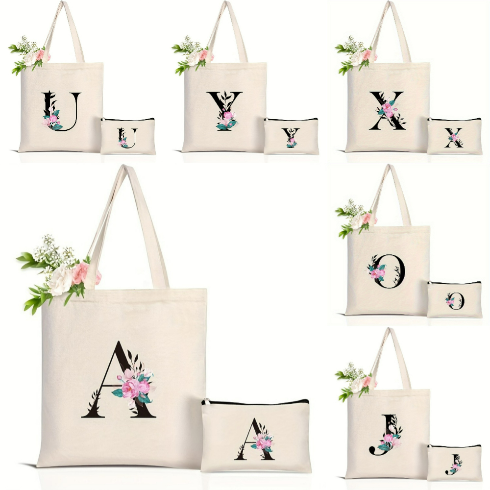 Elegante floral alfabeto sacol - Shopper Tote Canvas avaliação e preço