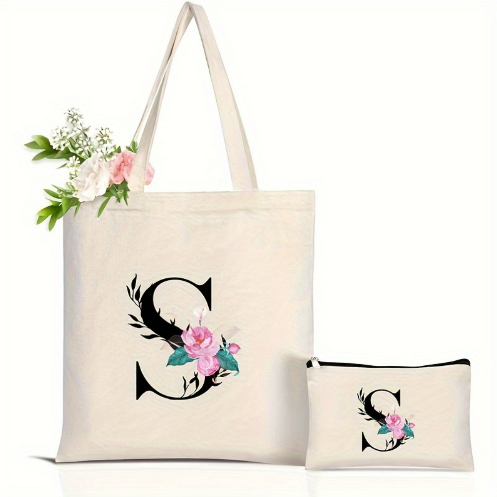 Elegante floral alfabeto sacol - Shopper Tote Canvas avaliação e preço
